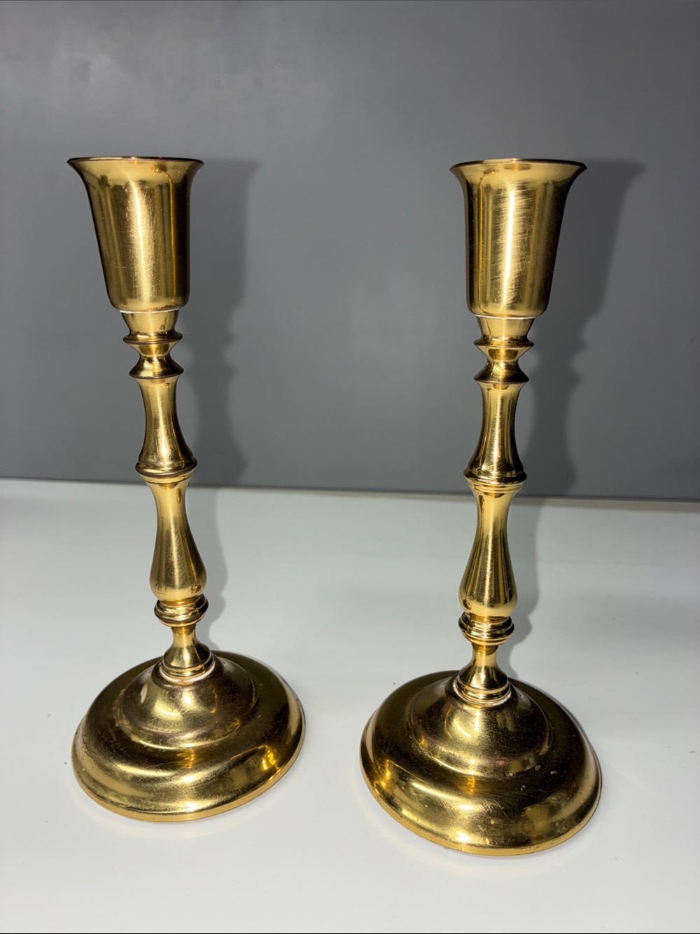 Classic Gold Brass Candle Holders - Pair made in Portugal! Used/good condition